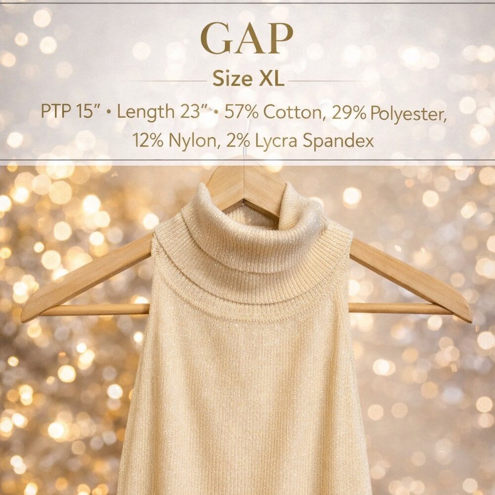 GAP Stretch Gold Shimmer Open Back Turtleneck Top XL